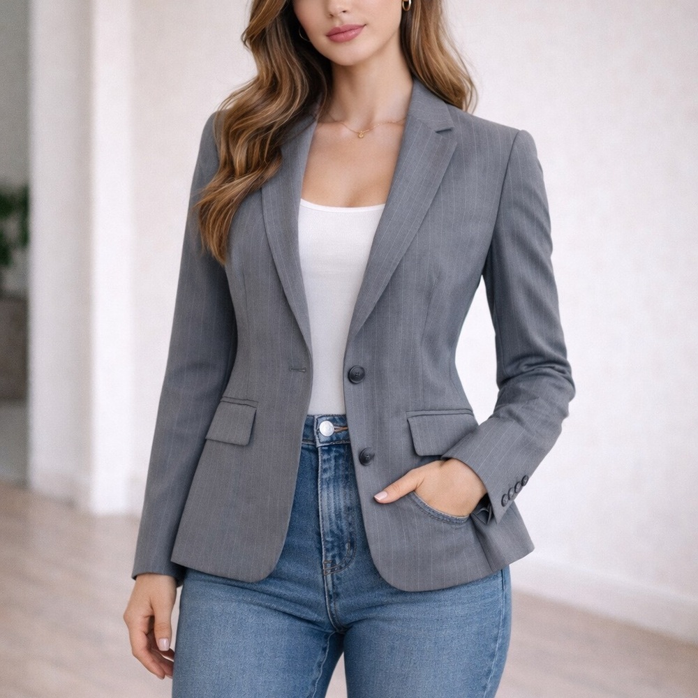Banana Republic Gray Pinstripe Two-Button Blazer